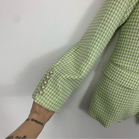 NWT House of Harlow 1960 Green White Tweed Double Breasted Blazer Size Medium - Picture 6 of 13